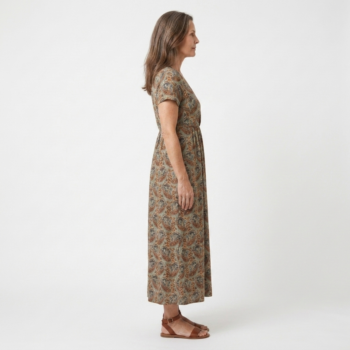 Boho Maxi Dress V-Neck Short Sleeve Floral Print Side Slit Casual Summer Gown
