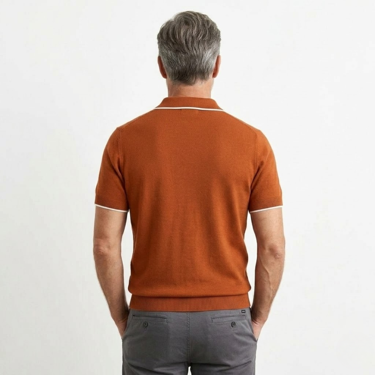 Men's knit polo shirt — contrast trim slim fit — casual daily