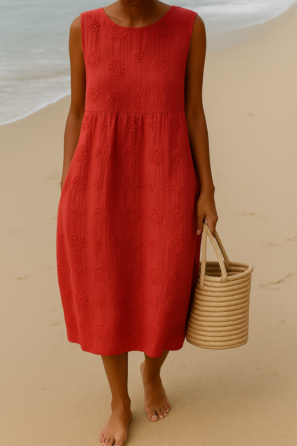 Embroidered Sleeveless Midi Dress
