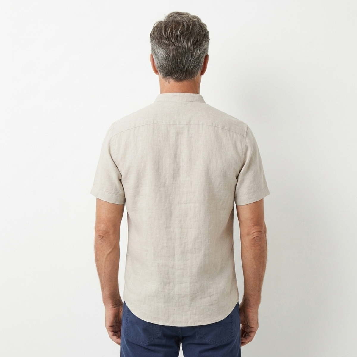 Men's linen shirt — band collar short sleeve — casual beach wear