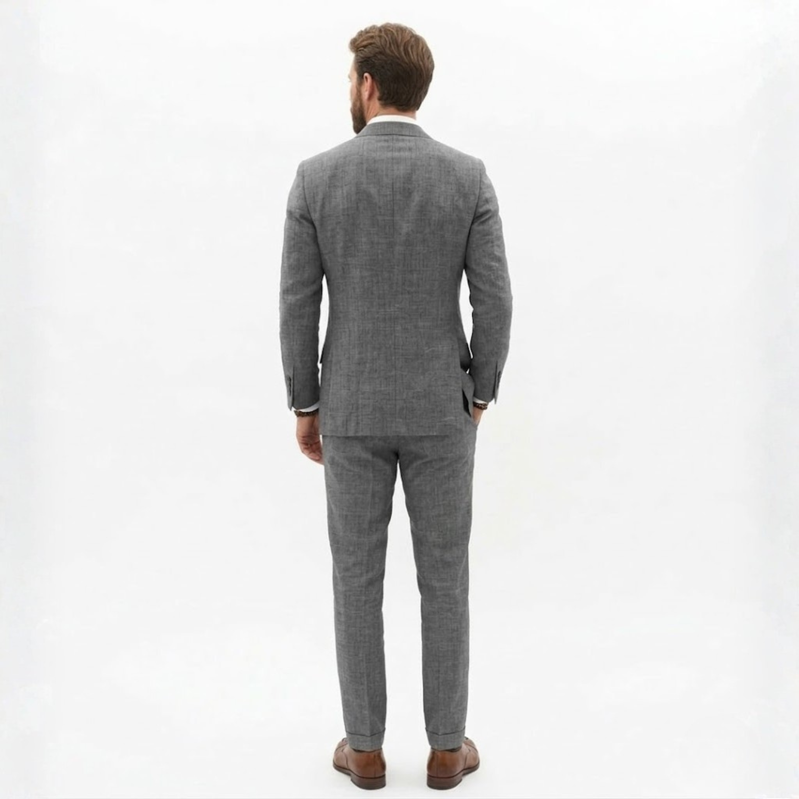 Men’s Cotton Linen Suit 2 Piece Set Slim Fit Single Breasted Blazer and Trousers