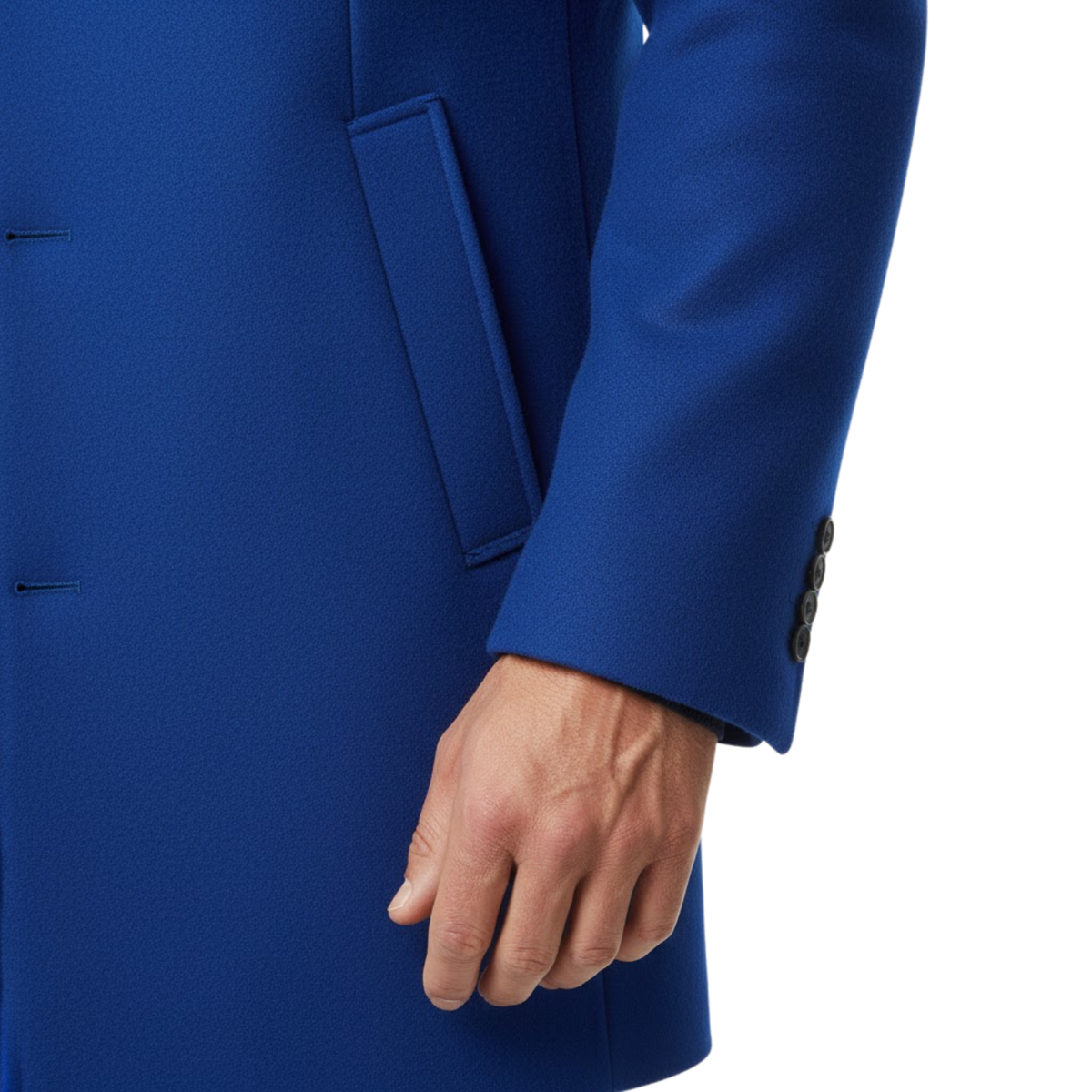 Men's Wool Blend Trench Coat Slim Fit Single Breasted Long Cotton Lined Overcoat