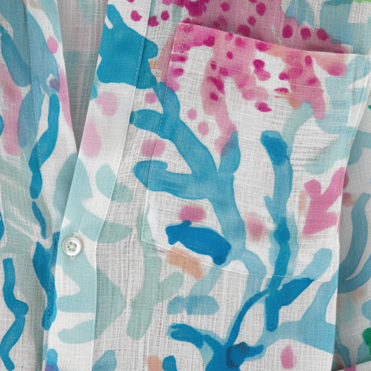 Tropical Print Shirt Dress Women's Beach Cover Up with 3/4 Roll-Tab Sleeves