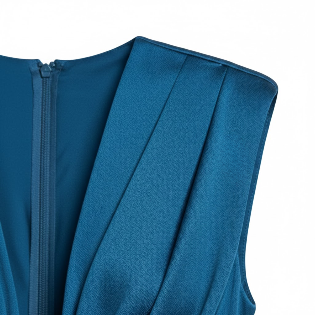 Formal V-Neck Pleated Sleeveless Maxi Dress with High Slit and Ruched Bodice