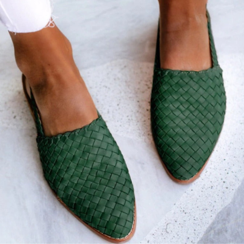 Women's handwoven sandals - flat slingback shoes with buckle - beach vacation