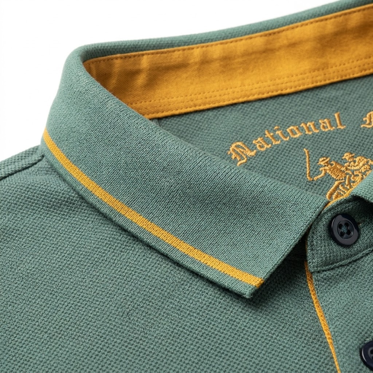 Men's cotton polo shirt — contrast collar embroidered — casual daily office