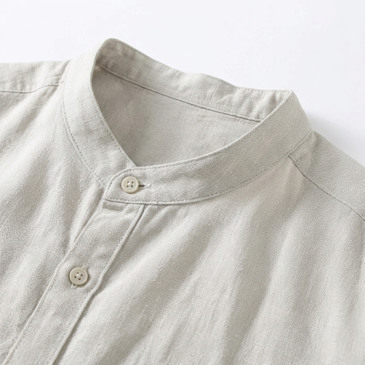 Men's linen shirt — band collar short sleeve — casual beach wear