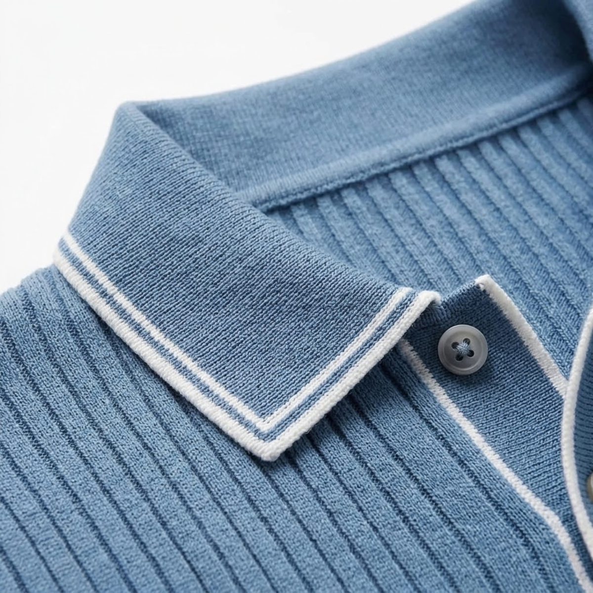Men's ribbed knit polo — regular fit contrast trim — casual daily