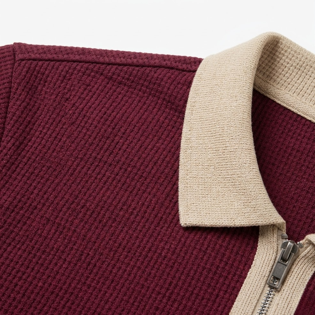 Men's textured polo shirt — front zip regular fit — casual daily office