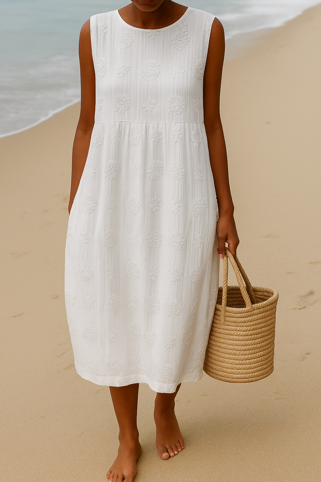 Embroidered Sleeveless Midi Dress