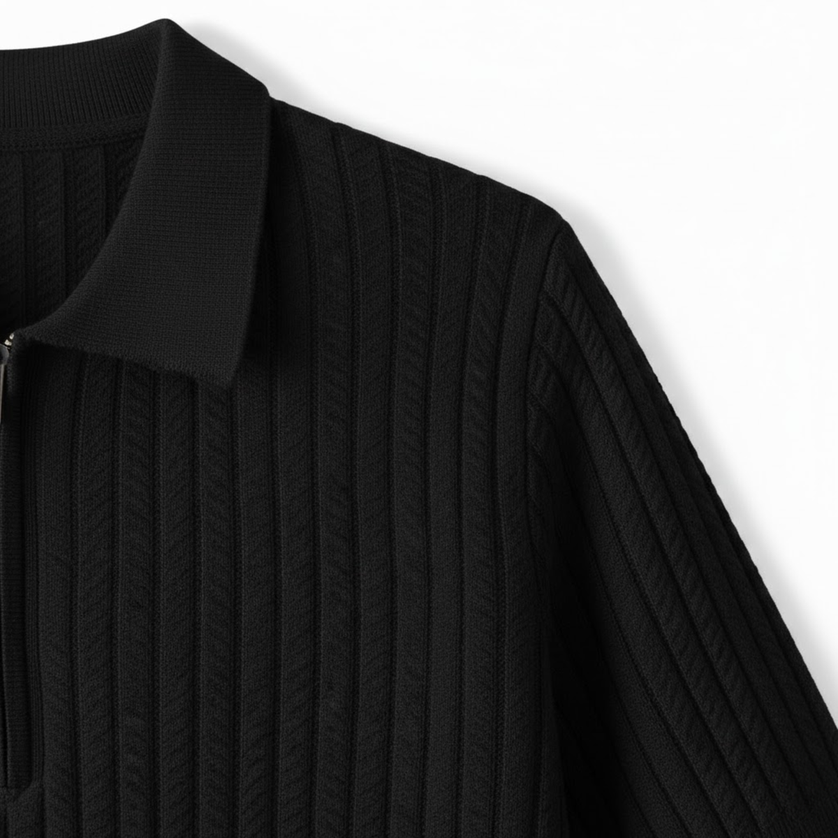Men's Knitted Polo Shirt Half-Zip Short Sleeve Slim Fit Textured Casual T-Shirt