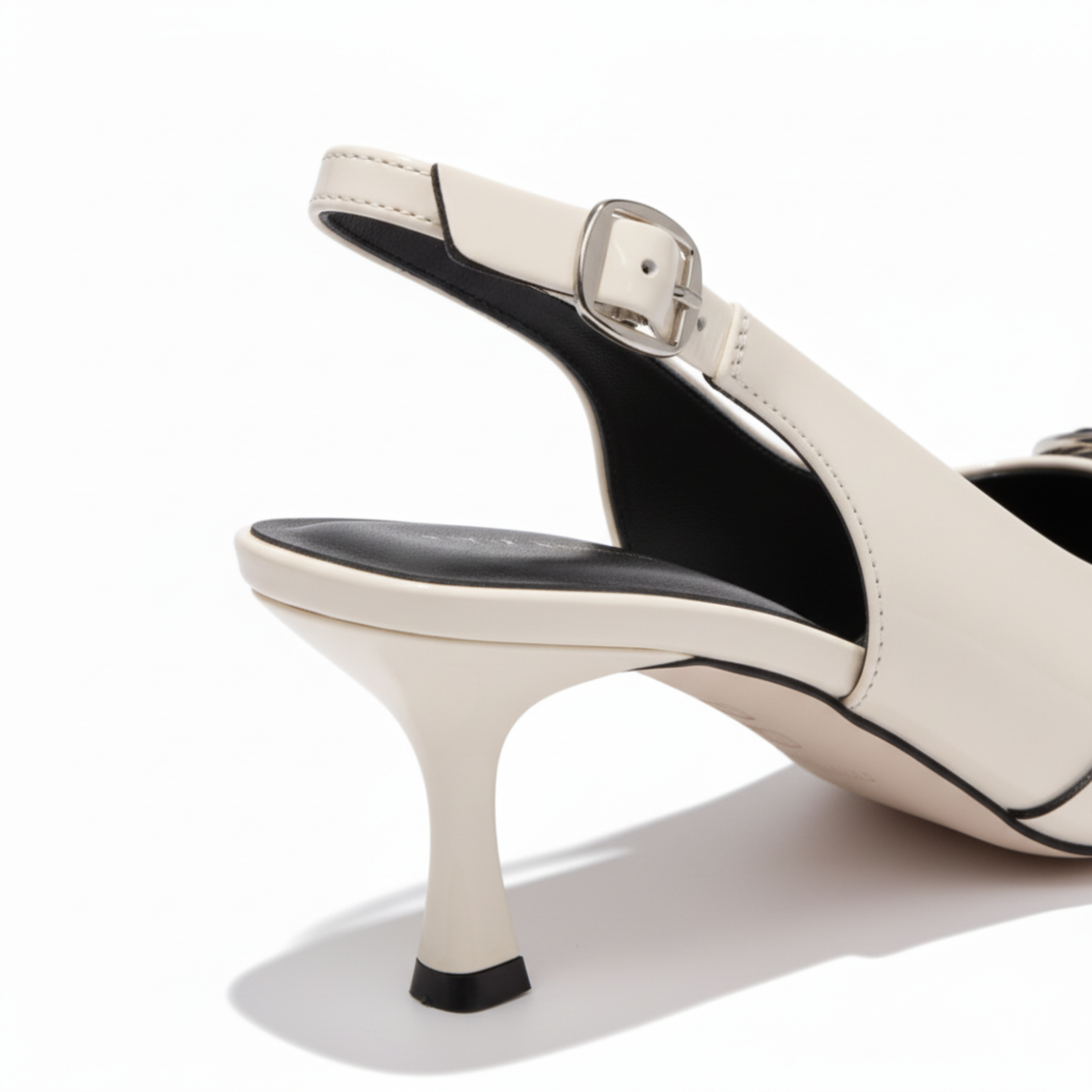 Pointed Toe Slingback Kitten Heels Buckle Strap Metal Detail Elegant Dress Shoes