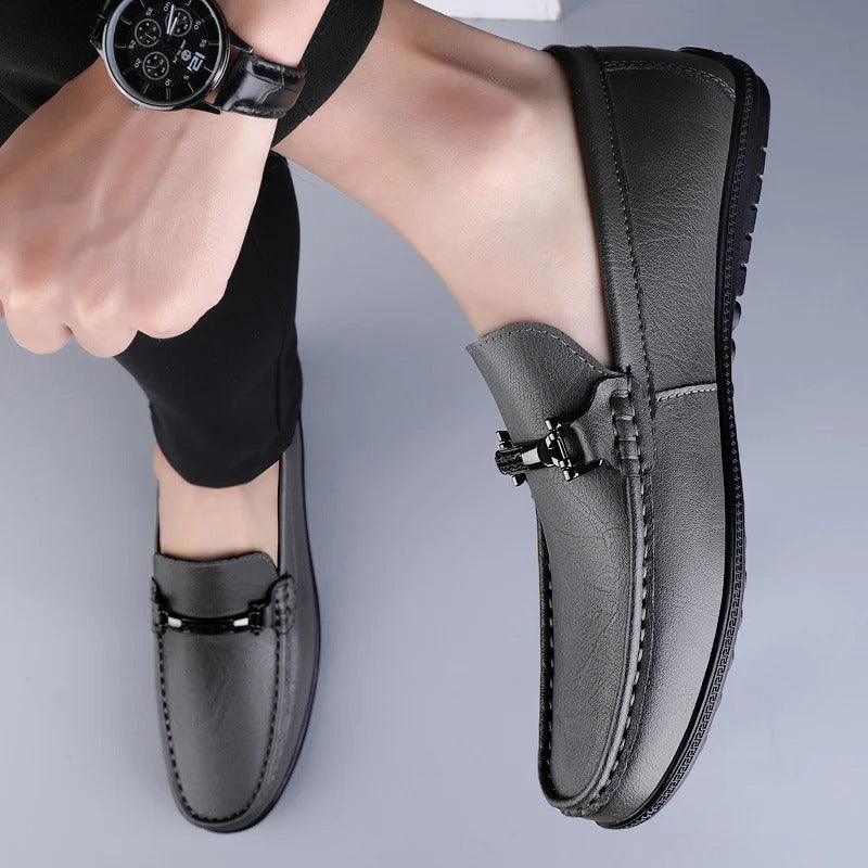 Men's leather loafers - metallic rope detail - casual office