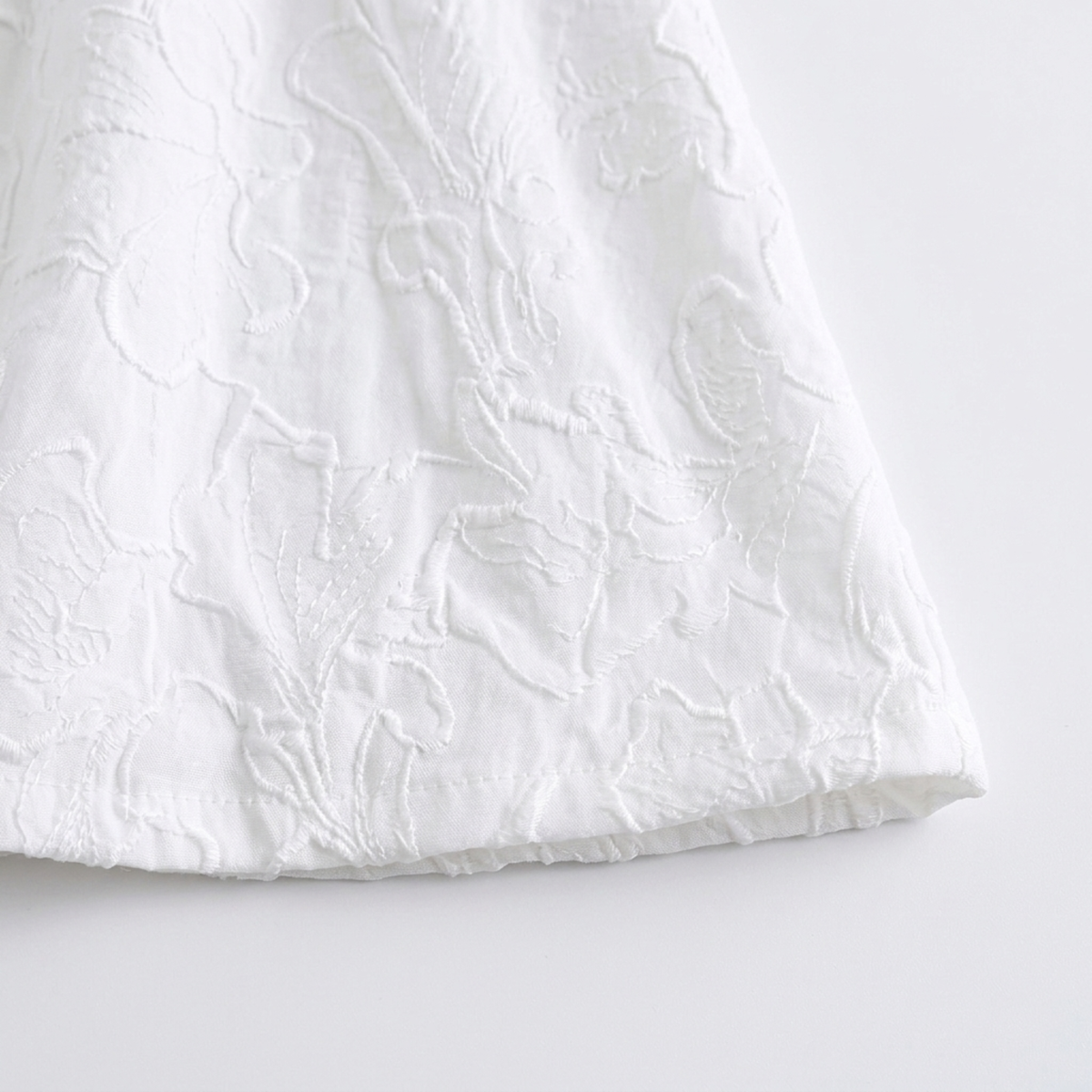 Women's Floral Embroidered Fit and Flare Dress Puff Sleeve V-Neck Scallop Hem Mini