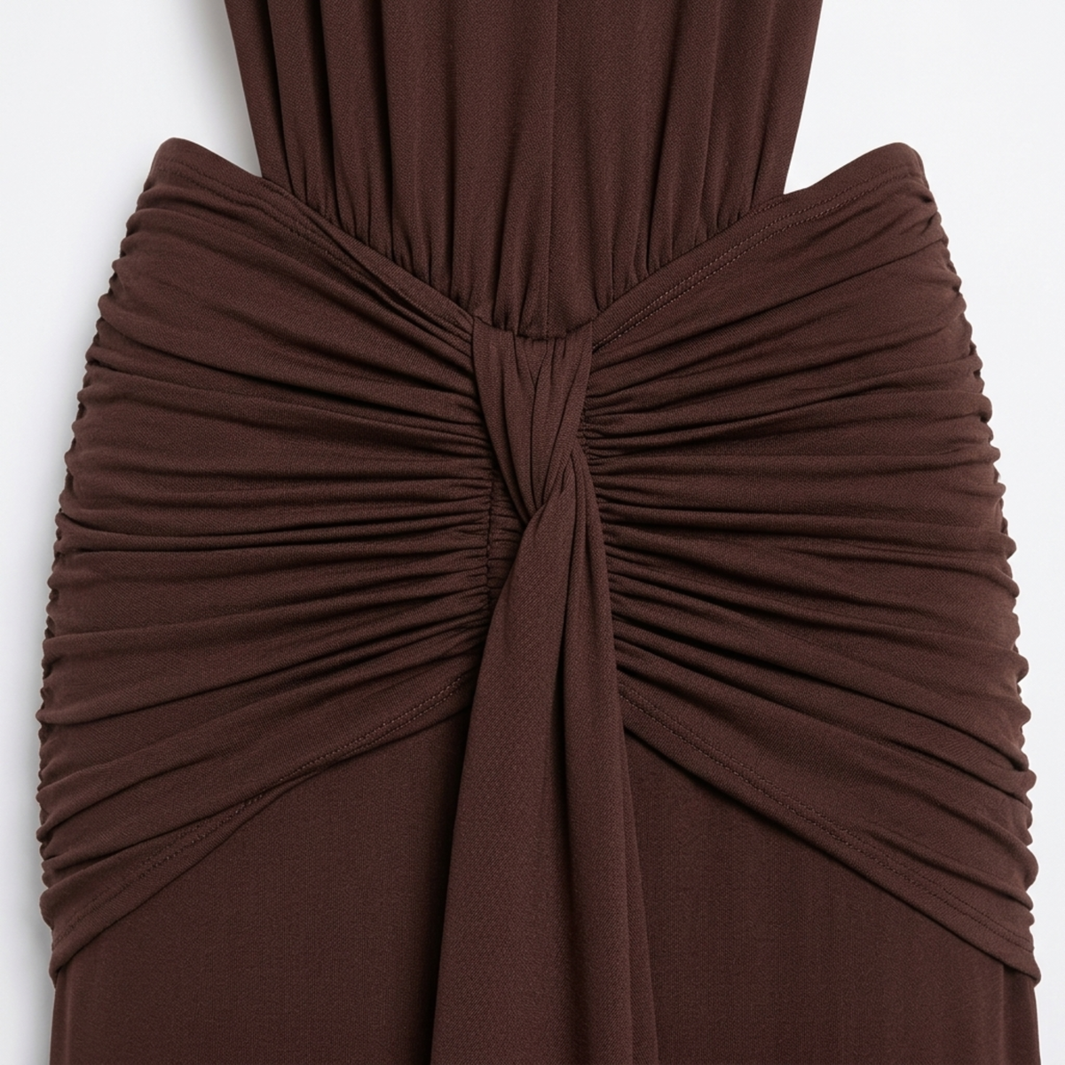 High Neck Backless Maxi Dress Ruched Waist Cut Out Sleeveless Wedding Guest Dress