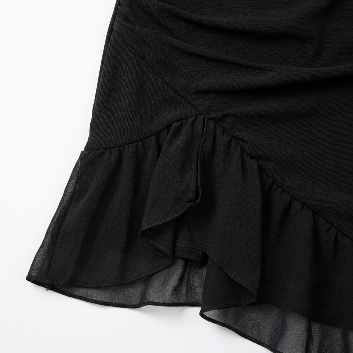Women's Mesh Midi Dress Asymmetric Ruffle Hem Ruched Bodycon Sleeveless Event Gown