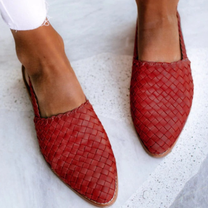 Women's handwoven sandals - flat slingback shoes with buckle - beach vacation