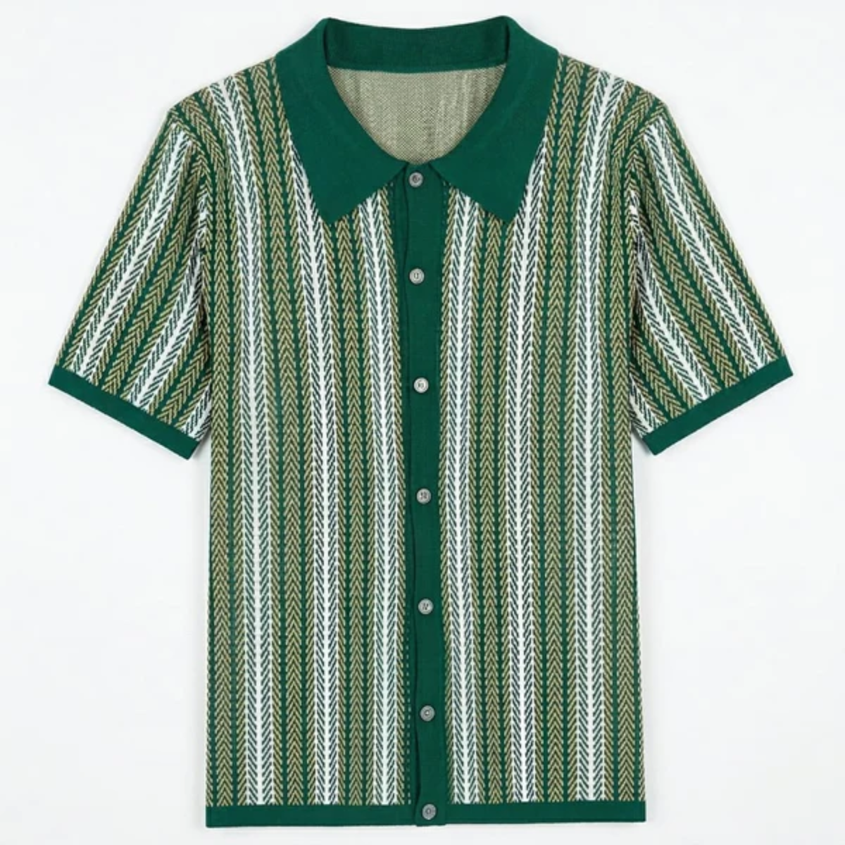 Men's knit polo shirt — vertical stripe — casual resort wear