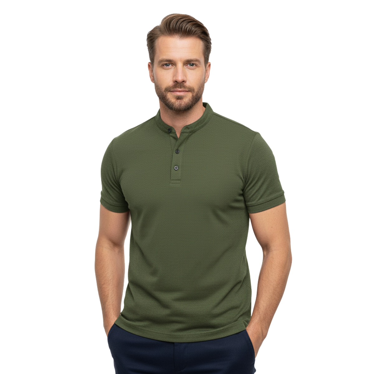 Men's Henley Shirt Short Sleeve Button-Down Casual Slim Fit Cotton T-Shirt Top