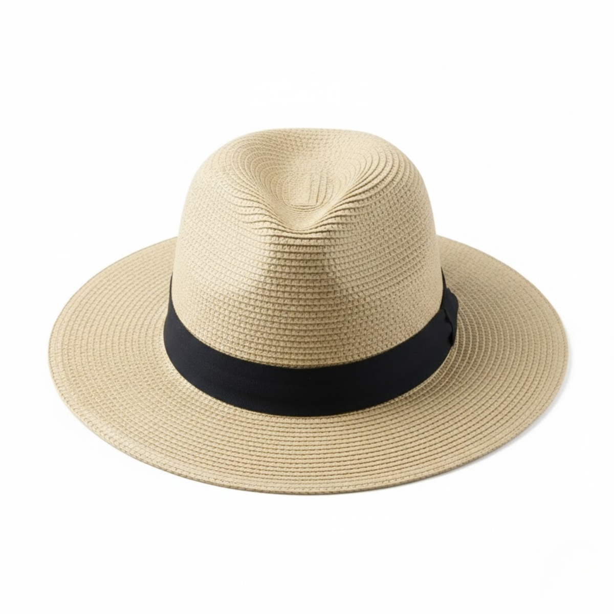 Unisex Panama Straw Hat with Wide Brim and Contrast Ribbon Trim