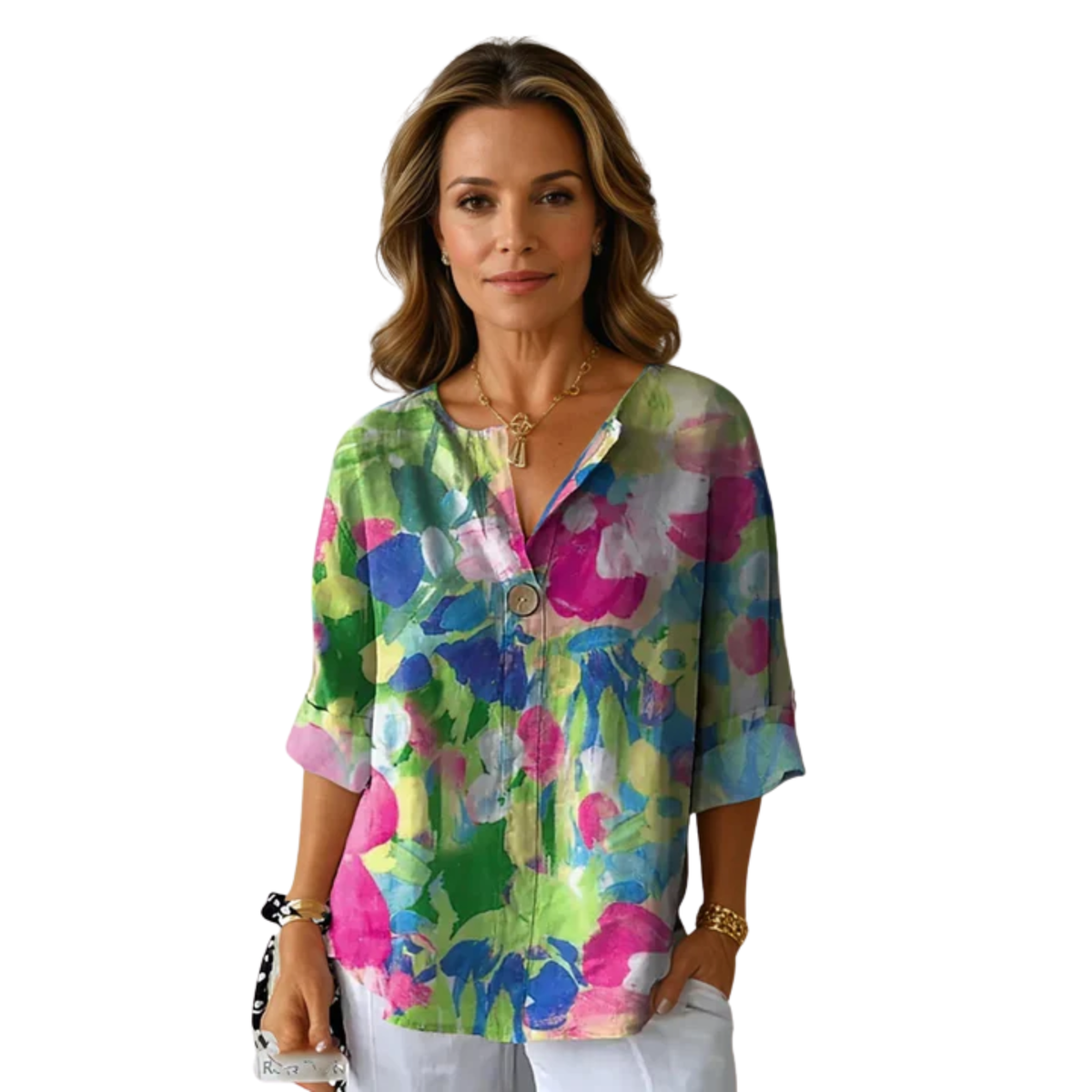 Women's floral blouse — 3/4 sleeve button down — everyday wear