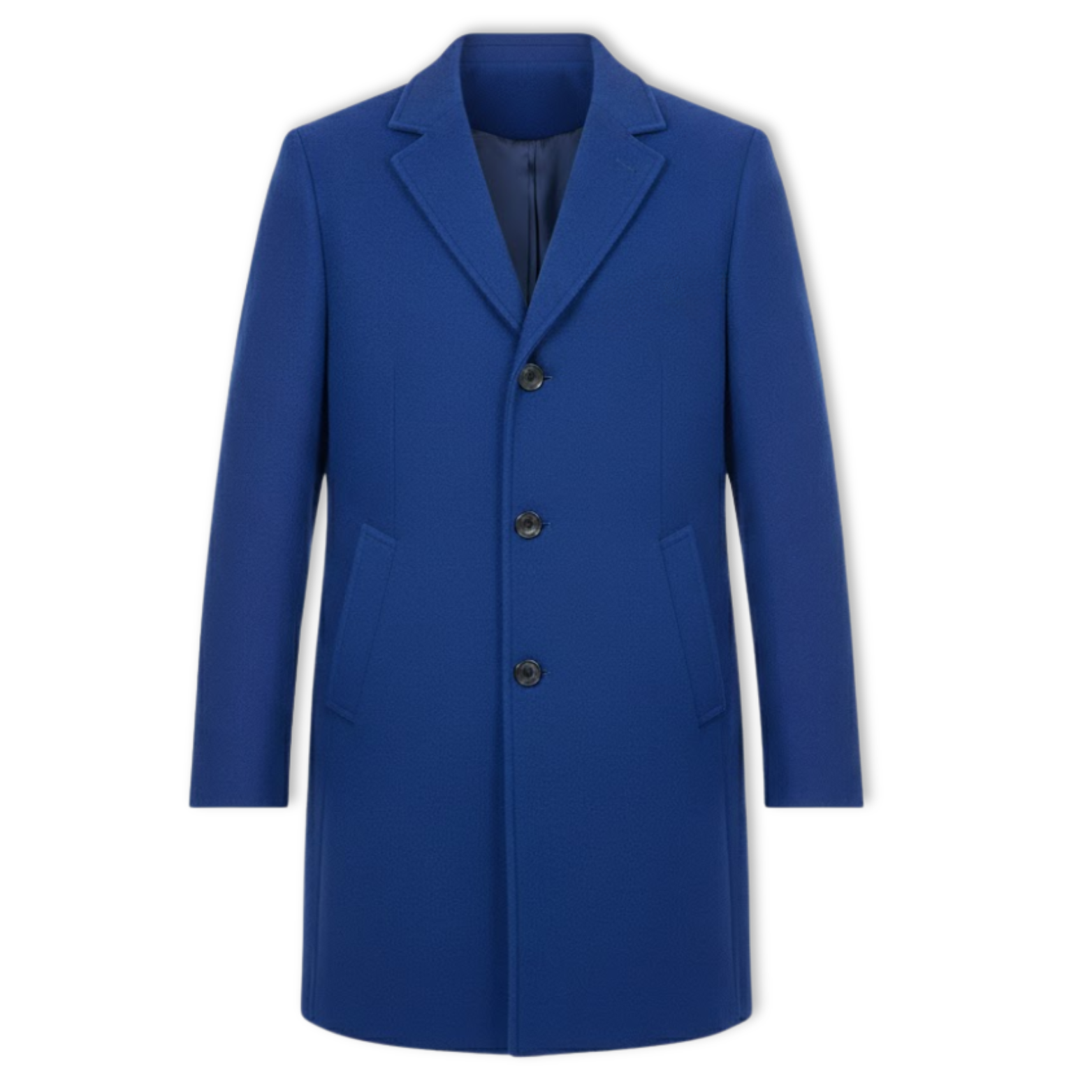 Men's Wool Blend Trench Coat Slim Fit Single Breasted Long Cotton Lined Overcoat