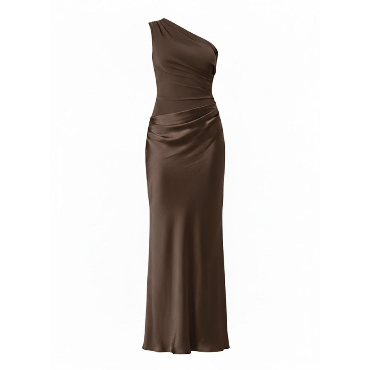 One-Shoulder Satin Maxi Dress Sleeveless Patchwork Slim Fit Evening Party Gown