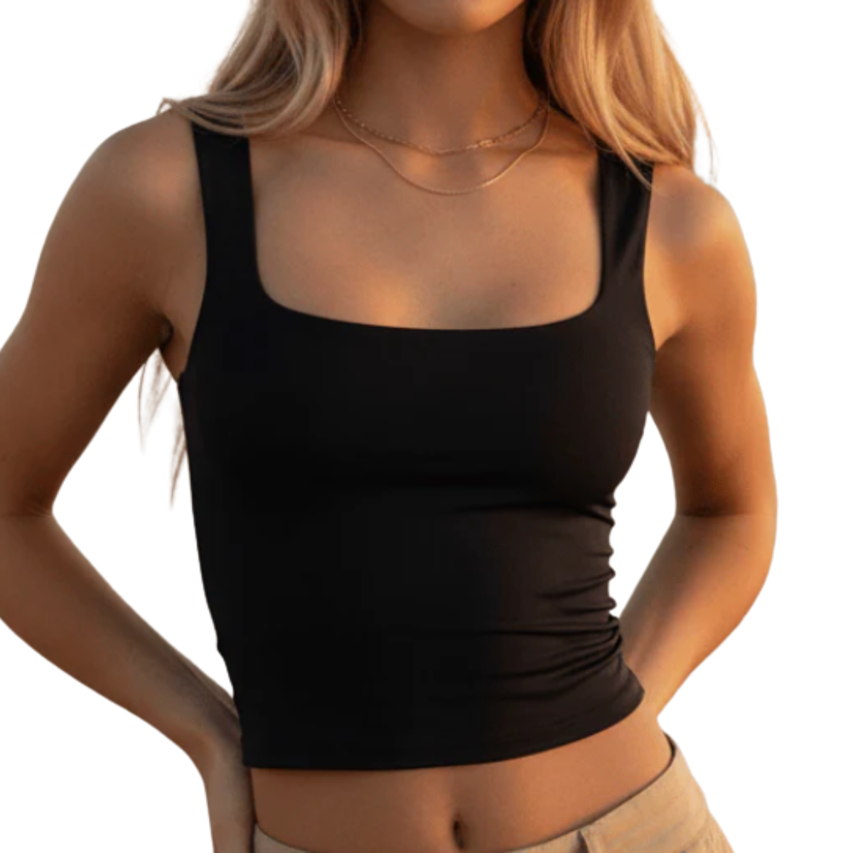 Sleeveless crop top for women featuring classic full back tank style