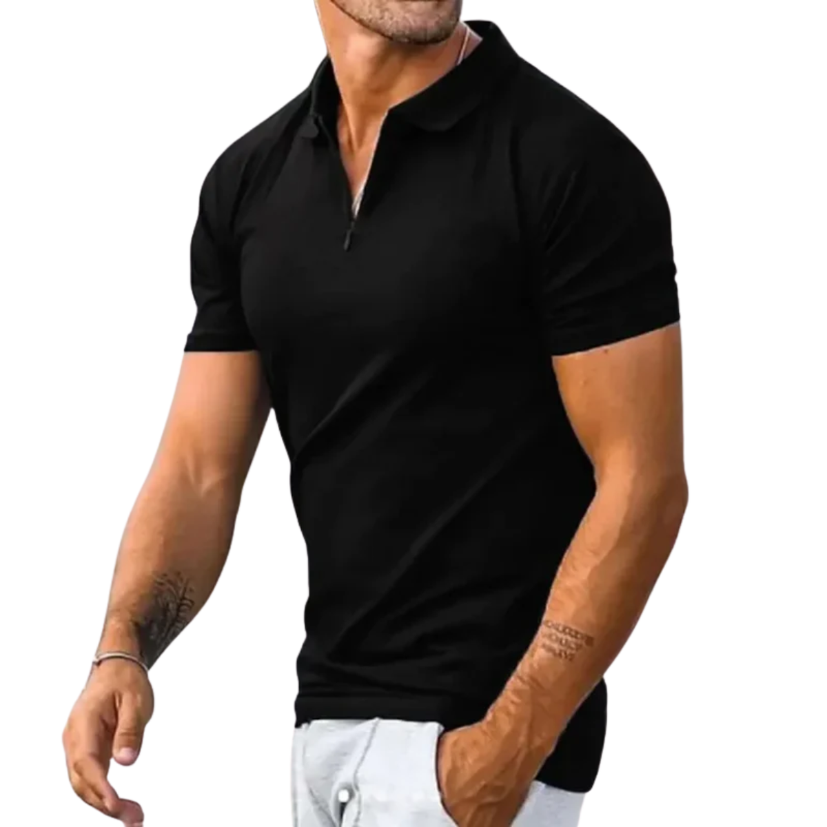 Men's quarter-zip polo shirt — textured knit regular fit — smart casual office