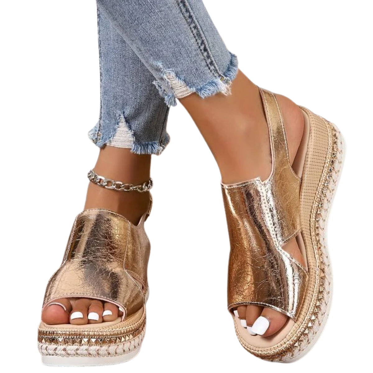 Women's wedge sandals — open toe with ankle strap — daily walking