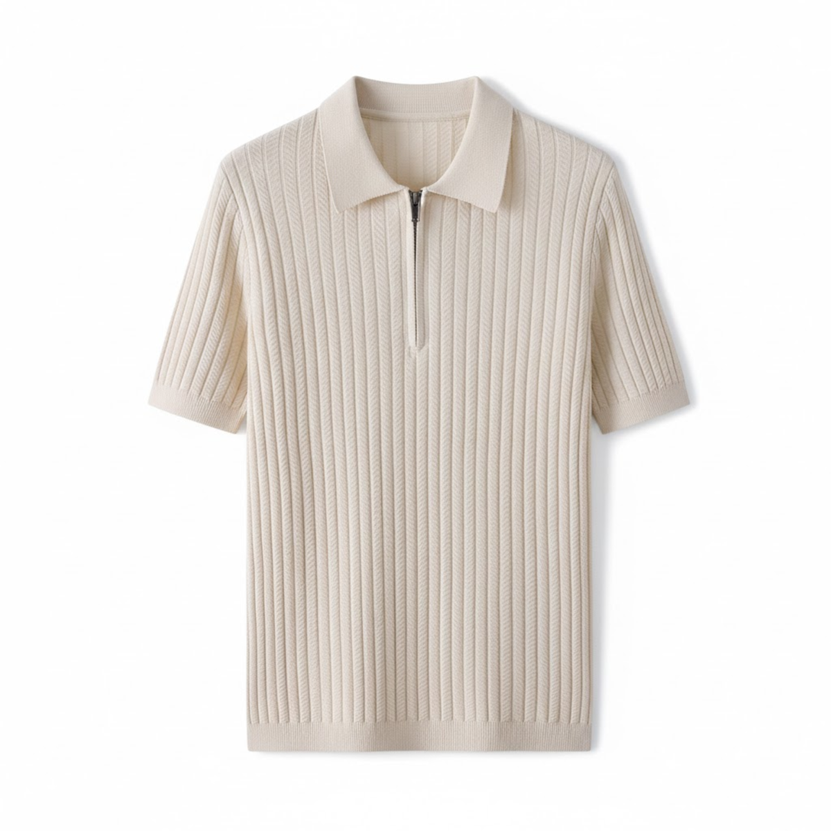 Men's Knitted Polo Shirt Half-Zip Short Sleeve Slim Fit Textured Casual T-Shirt