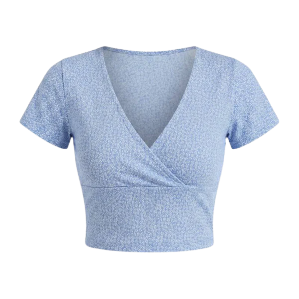 Wrap style crop top for women featuring v-neck and fitted silhouette