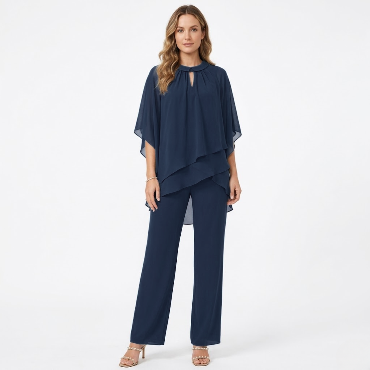 Pantsuit Elegant Chiffon Two Piece Set Formal Evening Guest Trouser Suit