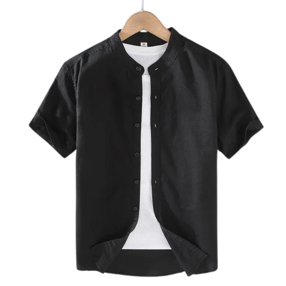Men's linen shirt — band collar short sleeve — casual beach wear