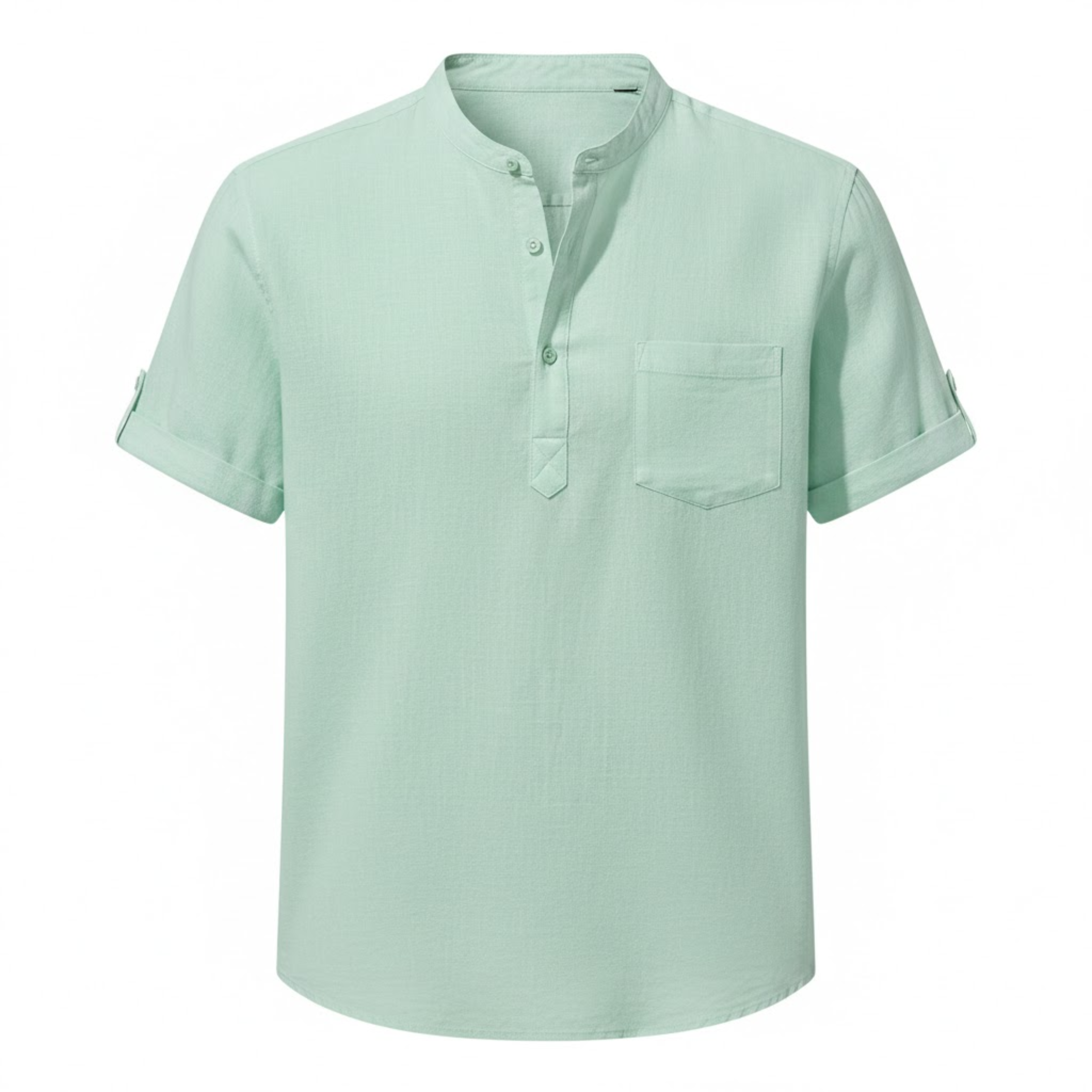 Men's Cotton Linen Henley Shirt Short Sleeve Breathable Casual Pocket Beach Top