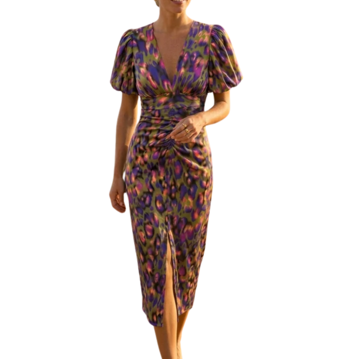 Women's evening dress — v-neck and puff sleeves — soirée