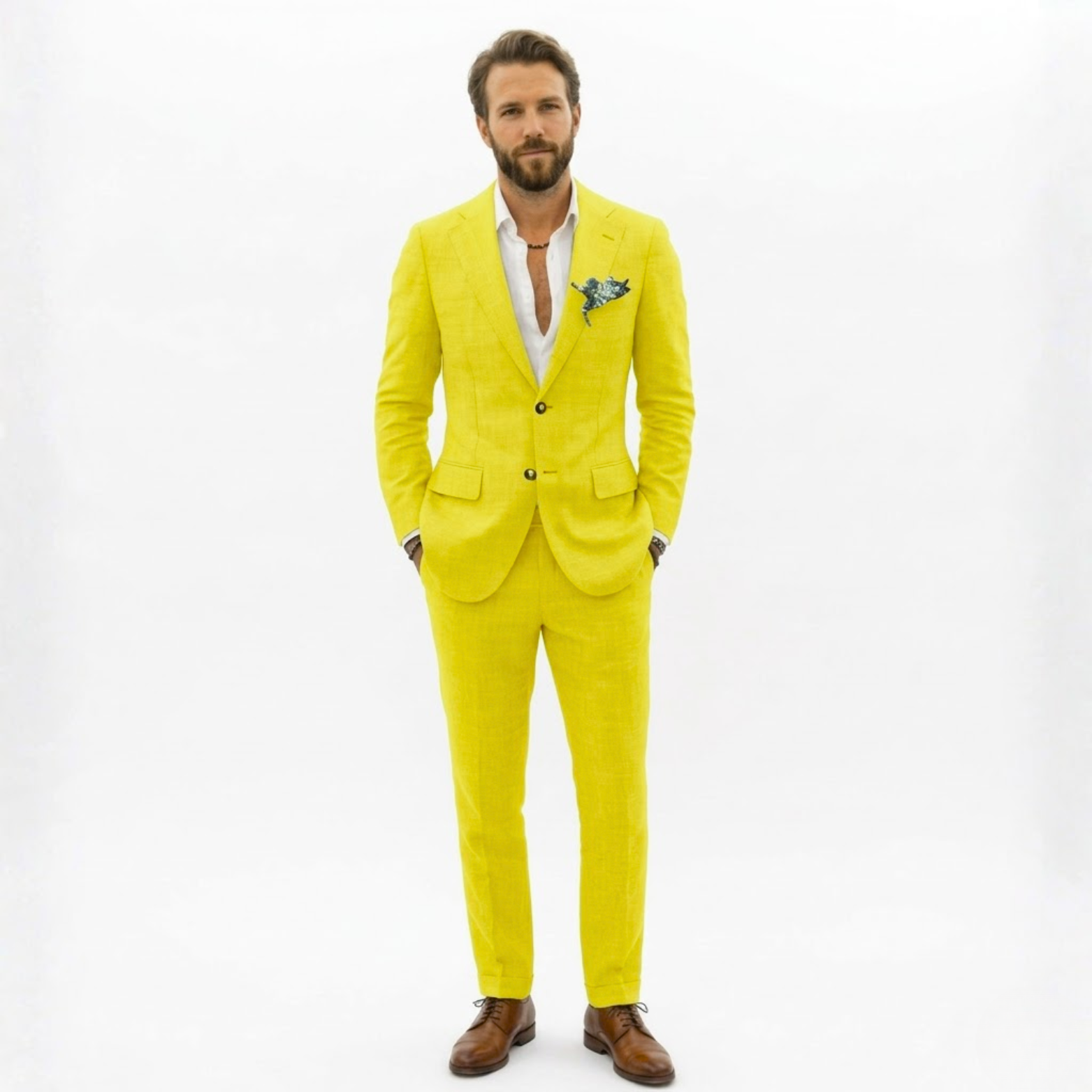 Men’s Cotton Linen Suit 2 Piece Set Slim Fit Single Breasted Blazer and Trousers