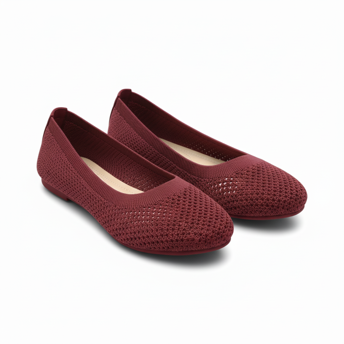 Ballet Flats Mesh Round Toe Slip On Walking Shoes Casual Breathable Knit Footwear