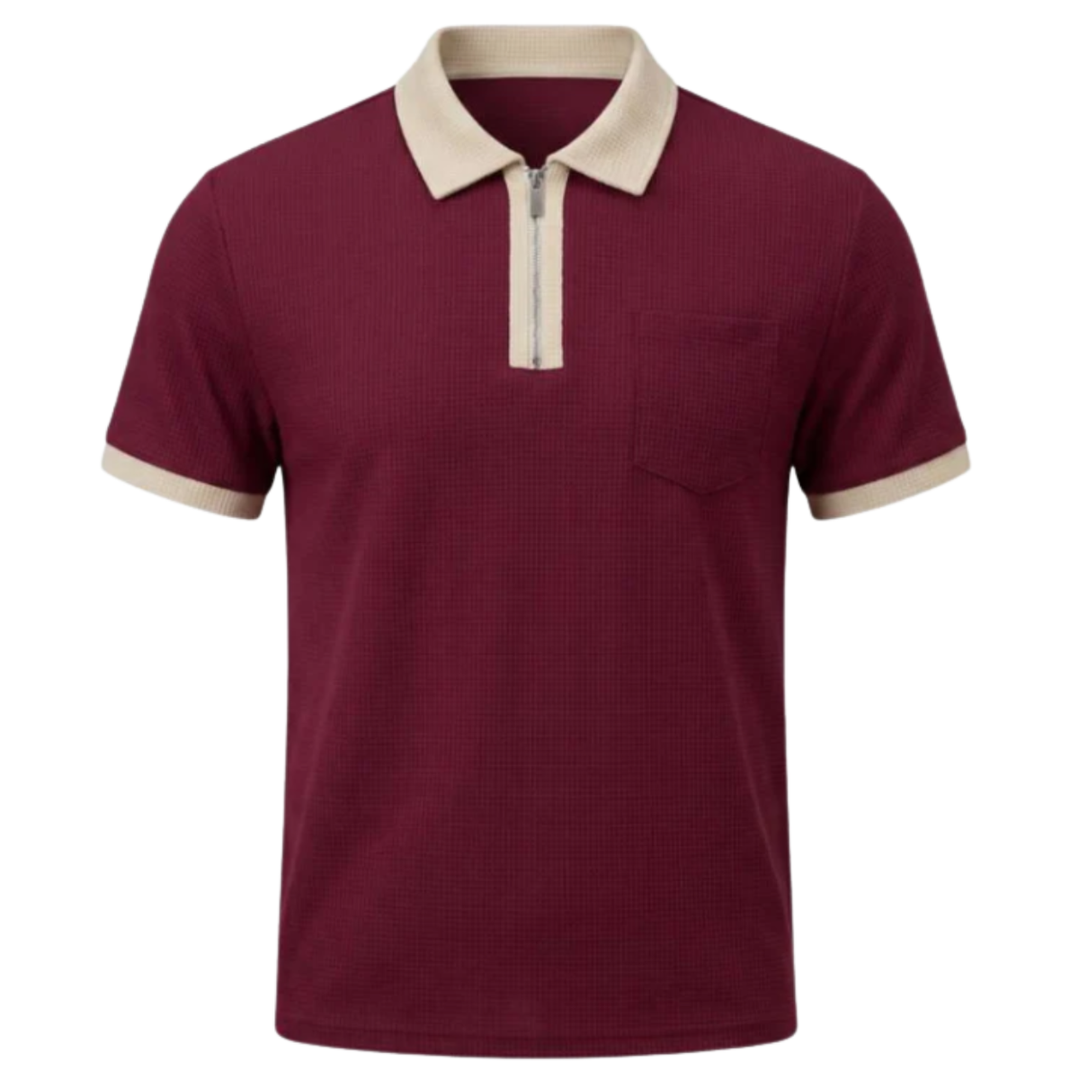 Men's textured polo shirt — front zip regular fit — casual daily office