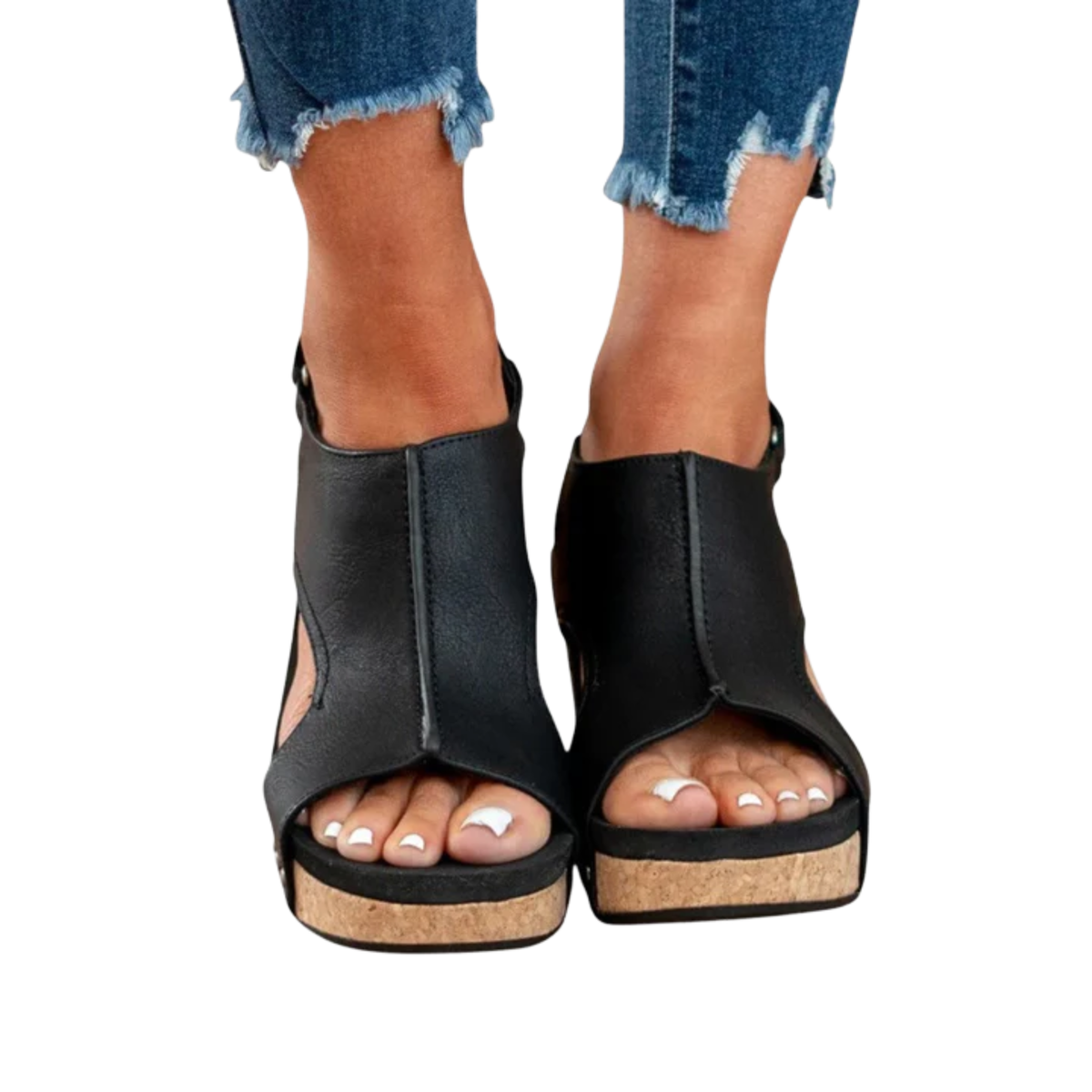 Women's platform wedge sandals — peep toe ankle strap — casual daily