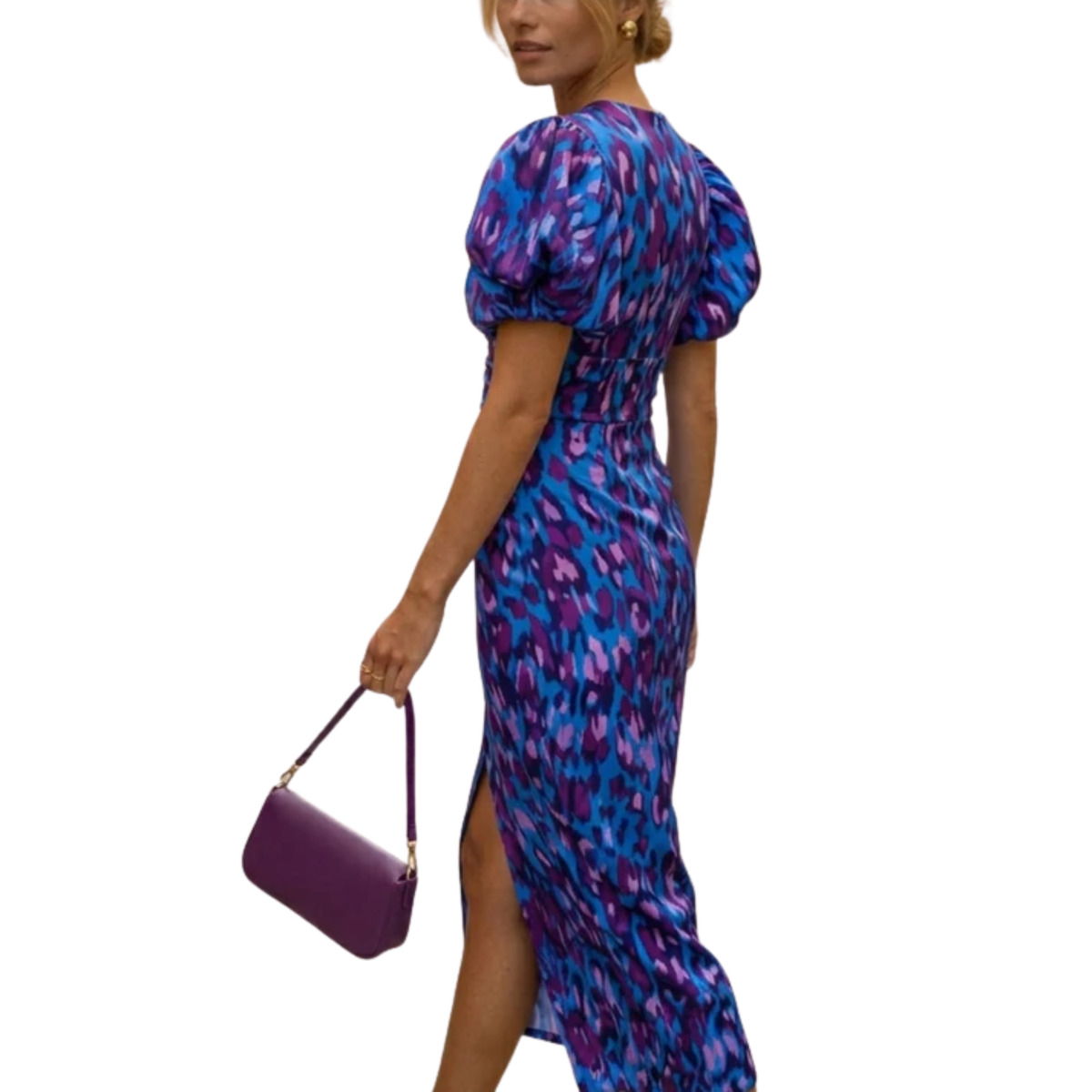 Women's evening dress — v-neck and puff sleeves — soirée