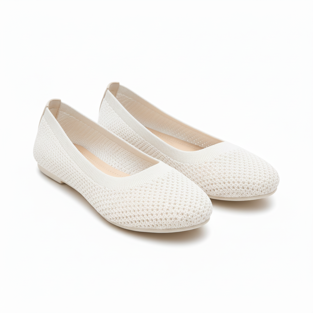 Ballet Flats Mesh Round Toe Slip On Walking Shoes Casual Breathable Knit Footwear
