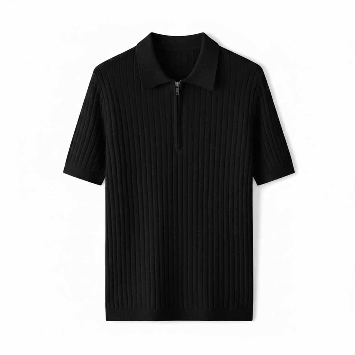 Men's Knitted Polo Shirt Half-Zip Short Sleeve Slim Fit Textured Casual T-Shirt