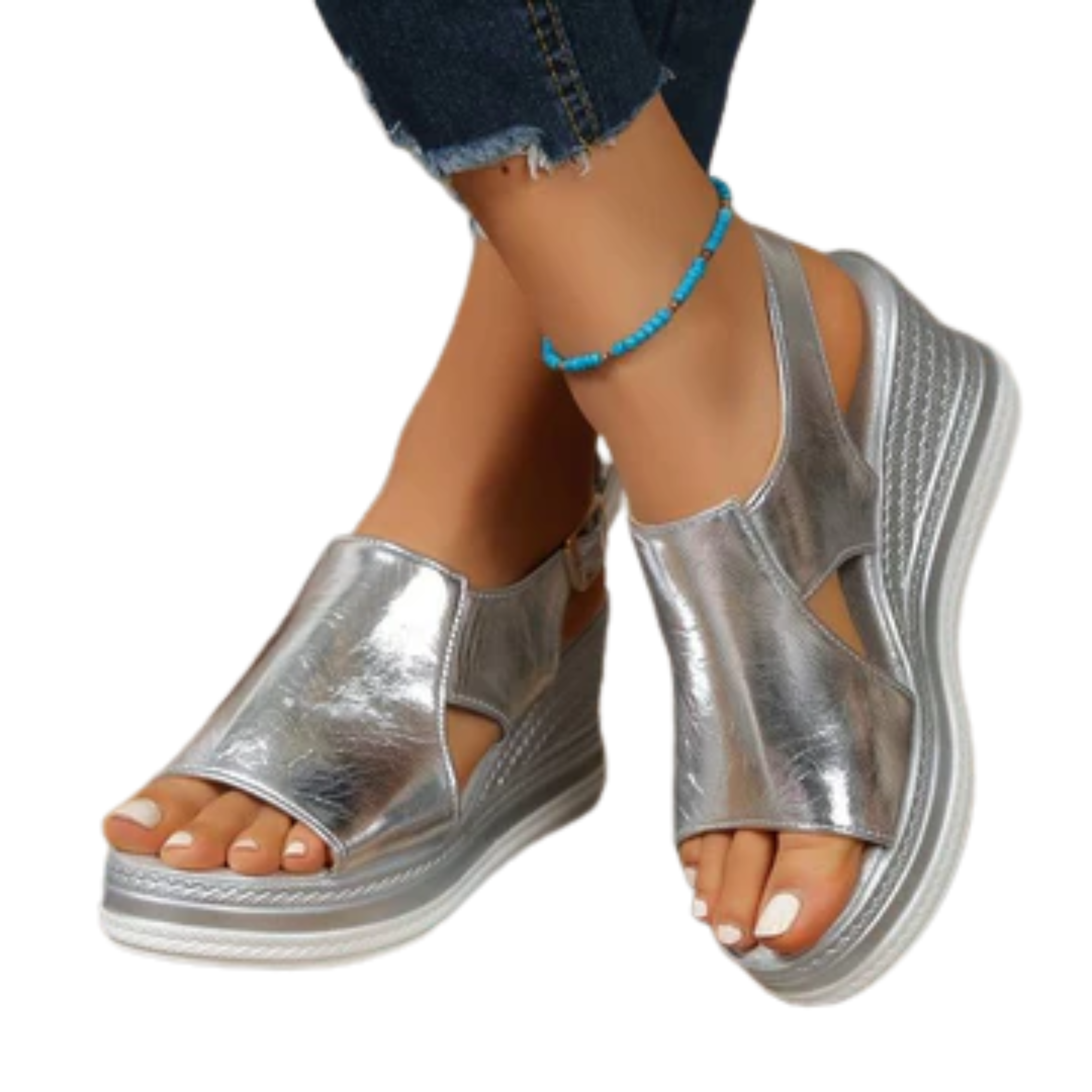 Women's wedge sandals — open toe with ankle strap — daily walking