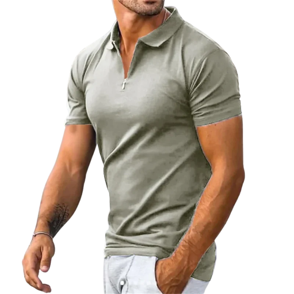Men's quarter-zip polo shirt — textured knit regular fit — smart casual office