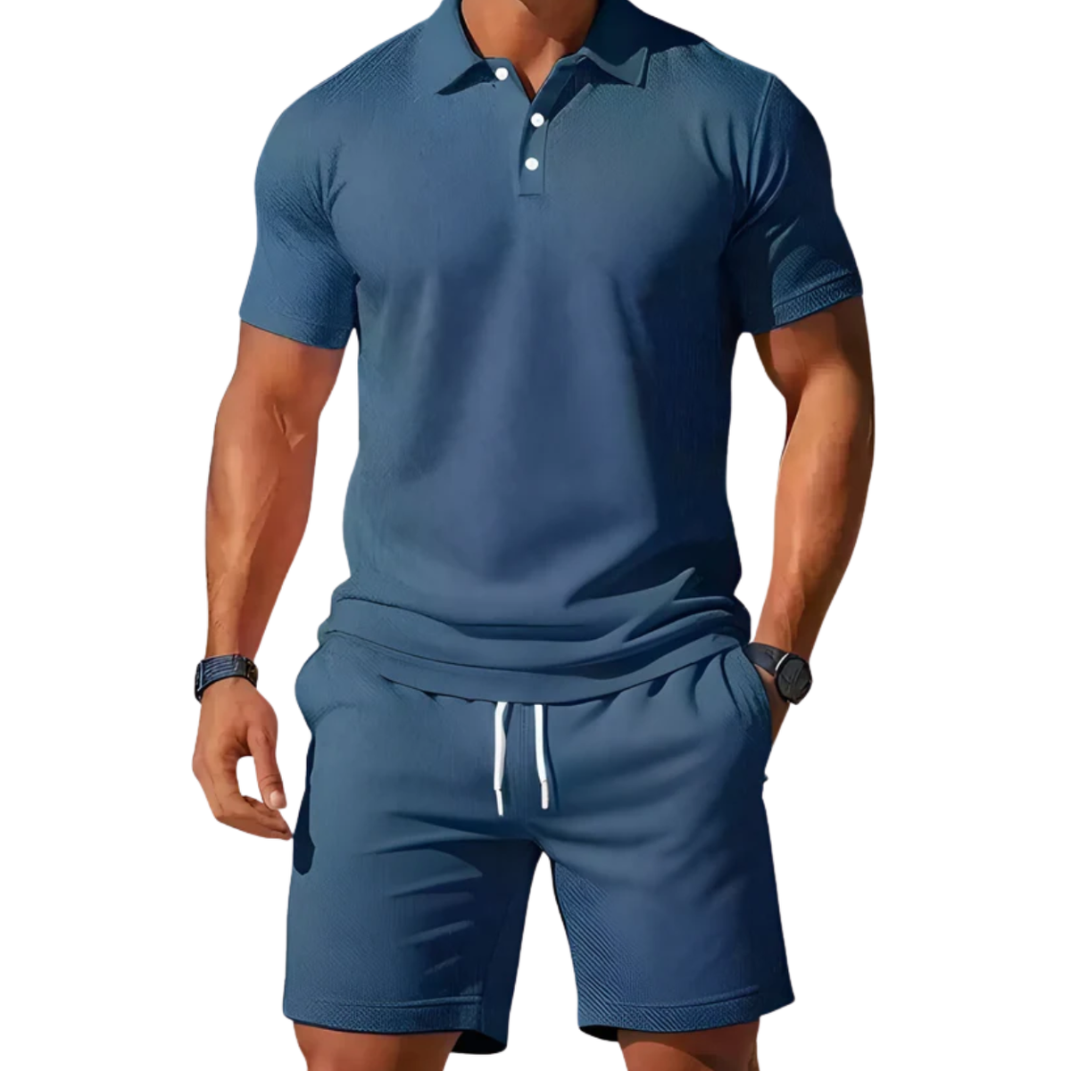 Men's sport polo set — lightweight short sleeve set — casual summer holiday
