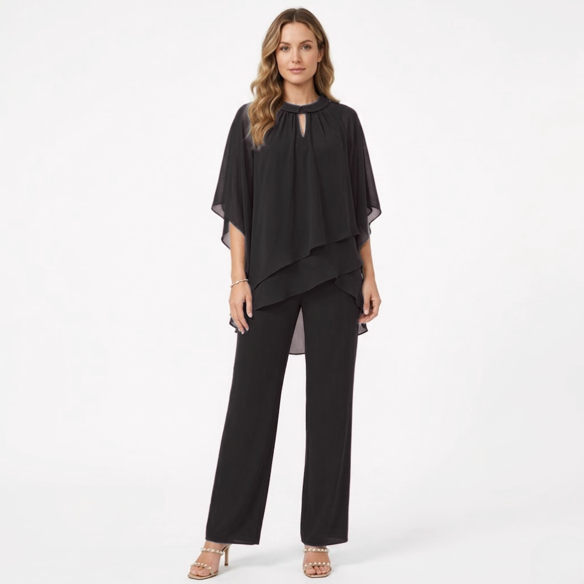 Pantsuit Elegant Chiffon Two Piece Set Formal Evening Guest Trouser Suit