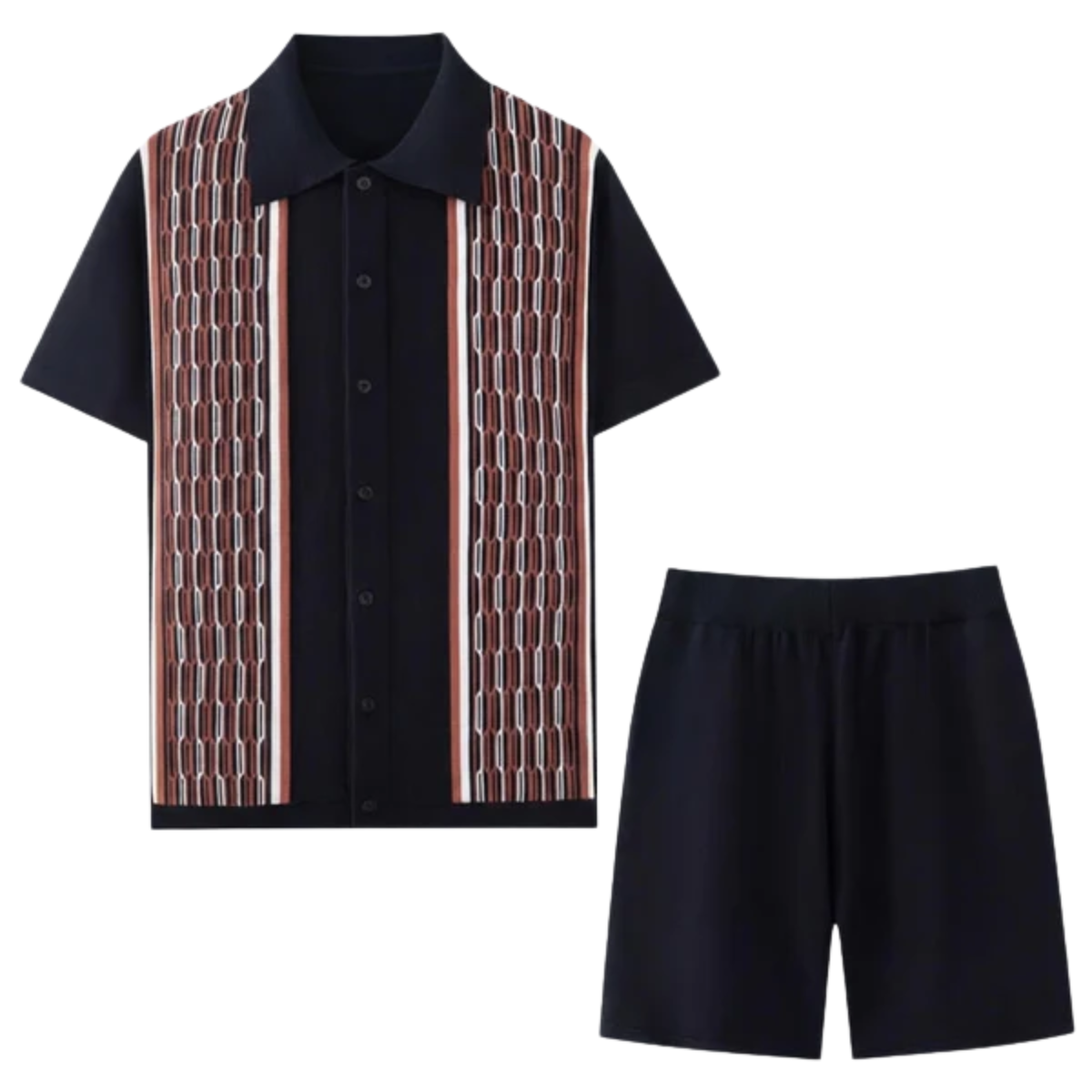 Men's knit two-piece set — geometric knit — casual summer dressing