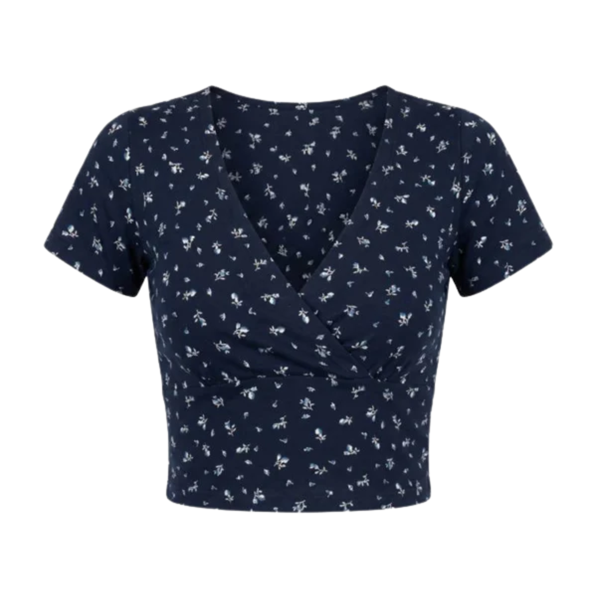 Wrap style crop top for women featuring v-neck and fitted silhouette