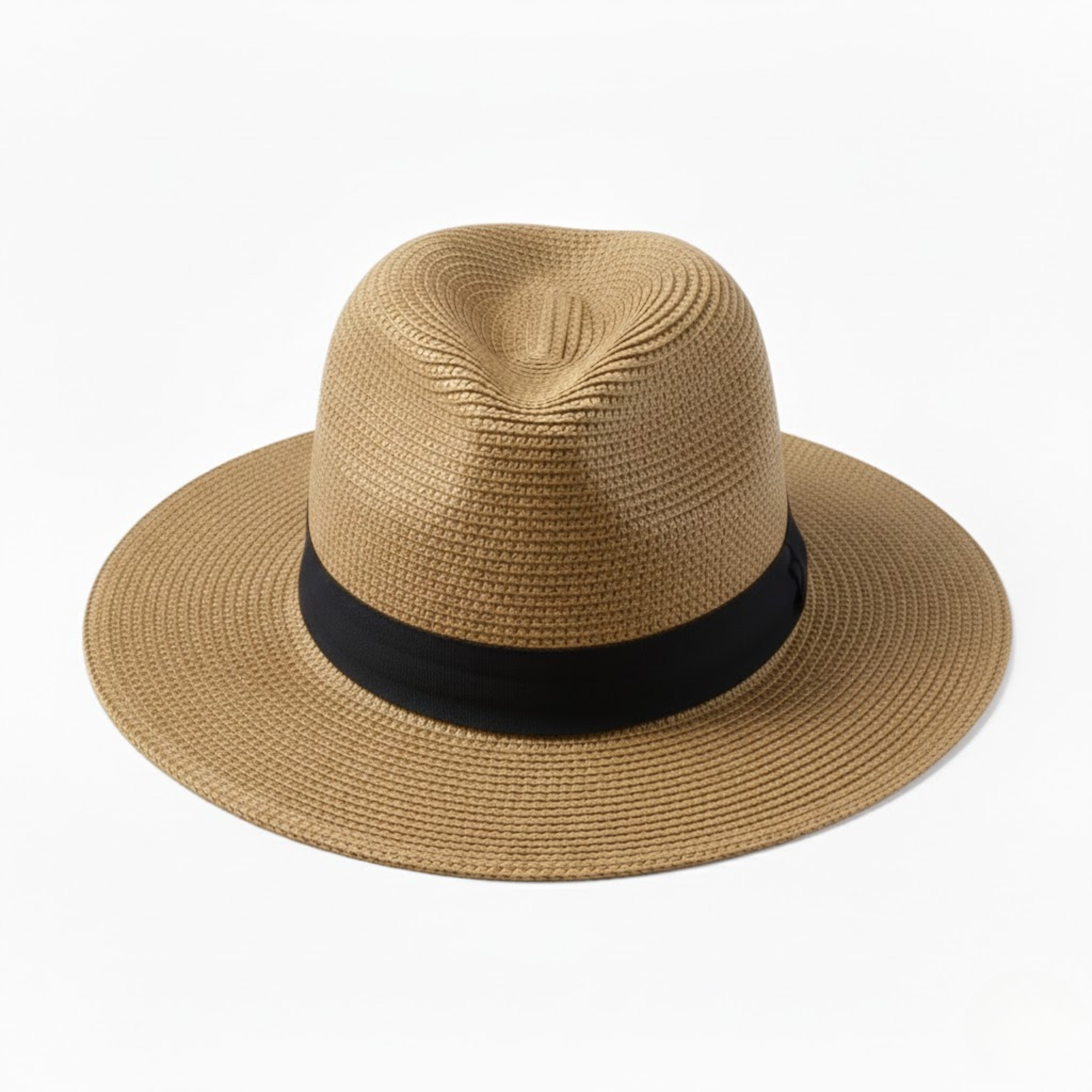 Unisex Panama Straw Hat with Wide Brim and Contrast Ribbon Trim